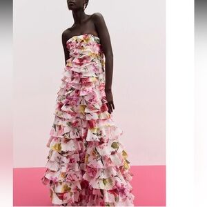 Floral Pink Strapless Dress